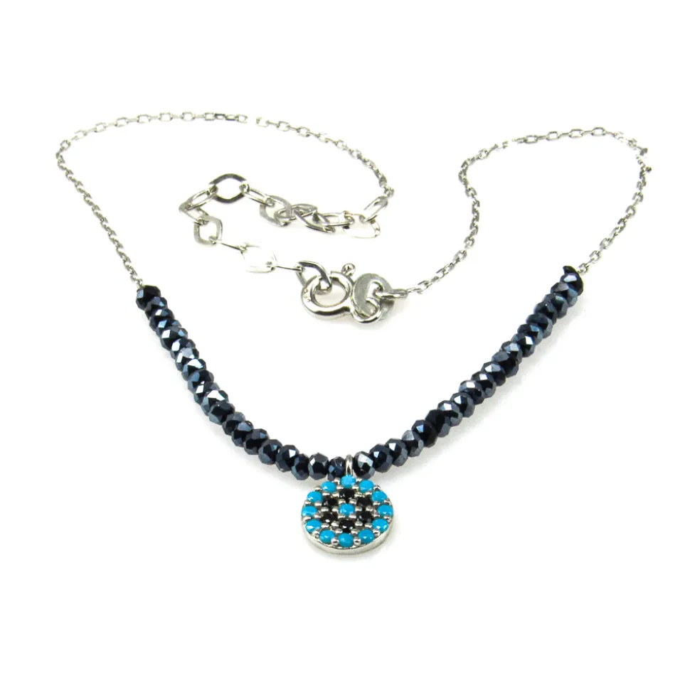Pulsera Para Tobillo De Plata Rodiada Piedras Y Colgante Azules