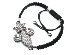 New Pulsera Plata Y Rutenio Algodon Flor De Lys Y Circonitas Blancas
