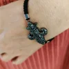 Pulsera Plata Y Rutenio Algodón Flor De Lys Con Circonita Negra