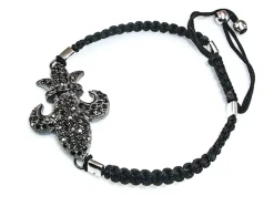 Pulsera Plata Y Rutenio Algodón Flor De Lys Con Circonita Negra