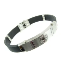 Outlet Pulsera Silicona Negra Y Acero Inoxidable Rueda