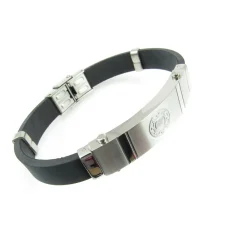 Outlet Pulsera Silicona Negra Y Acero Inoxidable Rueda