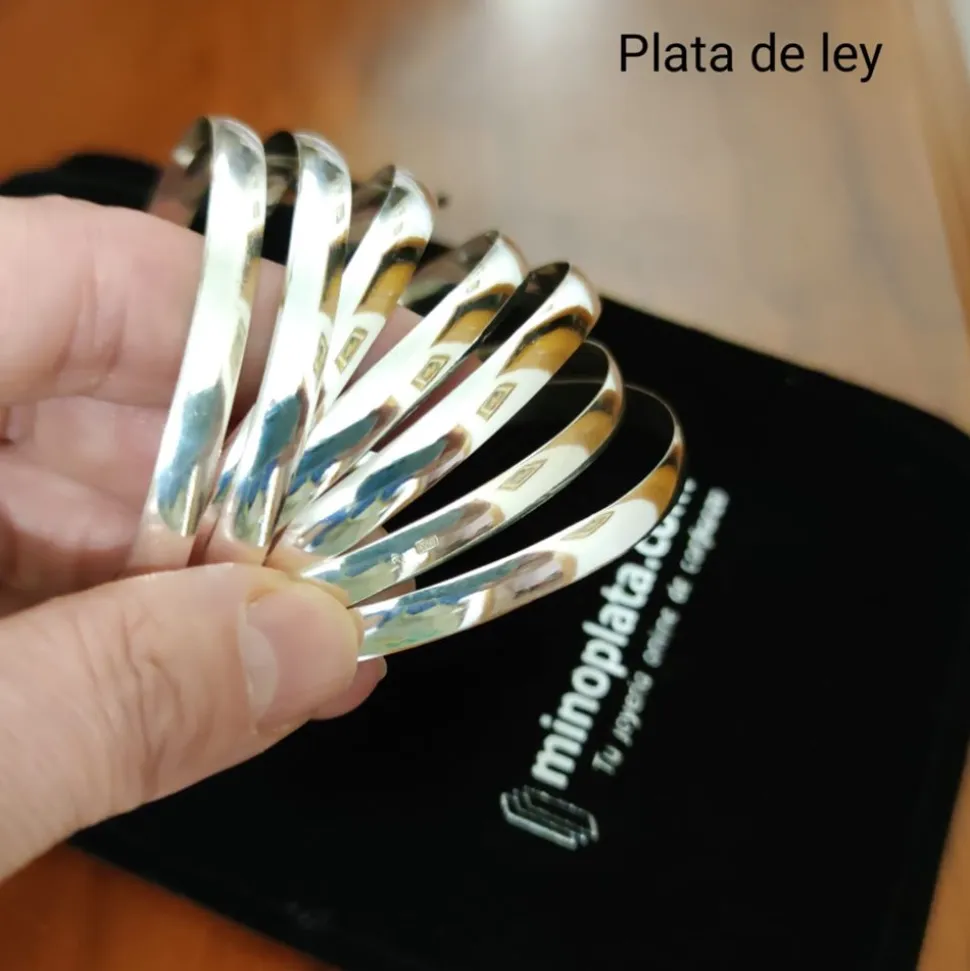 Pulseras Semanario De Plata Media Caña Lisa 6Mm Anchas Y 65Mm De Diámetro (Talla M)