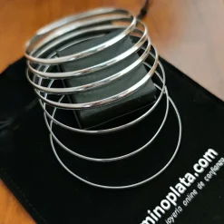 Pulseras Semanario Media Caña En Plata De Ley Lisas 4Mm Y 70Mm De Diámetro (Talla L)