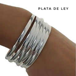 New Pulseras Semanario Plata De Ley Media Caña Lisas 4Mm Y 60Mm De Diámetro (Talla S)