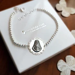 New Pulsera Virgen Del Rocío De Plata De Ley Bolas 3 Mm.