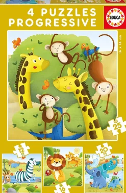 4 Puzzles progresivos Animales Selva