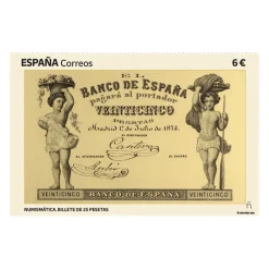 Outlet Sello Billete de 25 pesetas. 1874 | Serie Numismática | Hoja Bloque