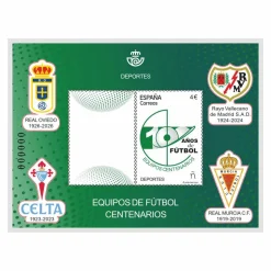 Sello Equipos de Fútbol centenarios: Real Oviedo; Rayo Vallecano; Celta; Real Murcia | Hoja Bloque