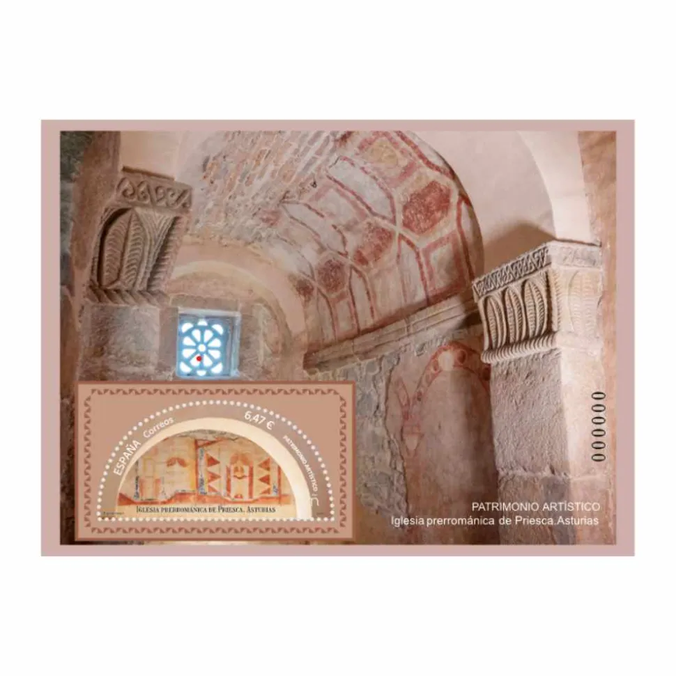 Sello Iglesia prerrománica de Priesca. Asturias | Serie Patrimonio Histórico | Hoja Bloque