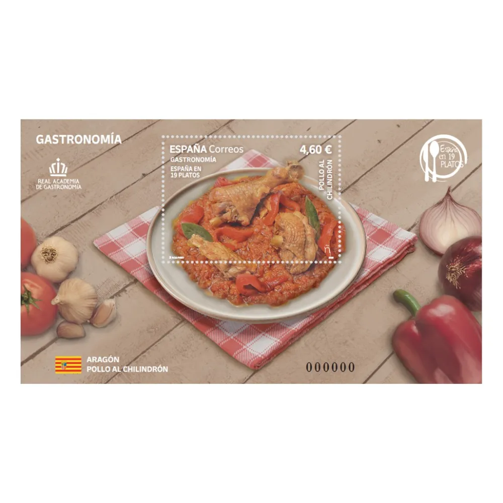 Outlet Sello Pollo al chilindrón. Aragón | Gastronomía: España en 19 platos 2025 | Hoja bloque