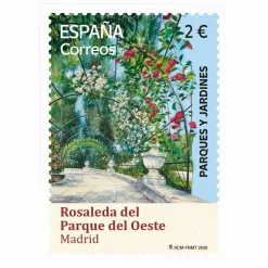 Sello Rosaleda del Parque del Oeste de Madrid | Serie Parques y Jardines