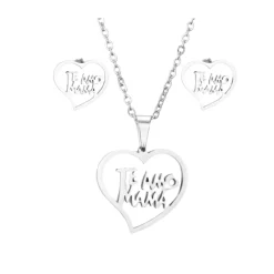 Set "Te amo mama" de Pendientes y collar de acero inoxidable