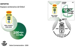 Sobre del primer día. Deportes. Equipos centenarios de fútbol. Oviedo 1926 - 2026