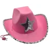 Sombrero de Vaquero Rosa Estrella Lentejuelas Adulto