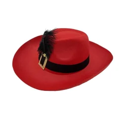 Sombrero Rojo con Pluma y Cinta Negras