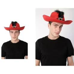 Sombrero Rojo con Pluma y Cinta Negras