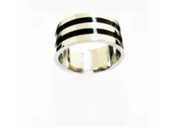 Sortija De Acero Doble Linea De Esmalte Negro