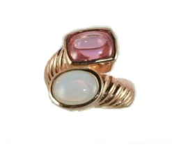 Sortija De Plata Rosa Con Piedras Blanco Y Rosa