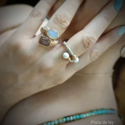 Sortija De Plata Rosa Con Piedras Blanco Y Rosa