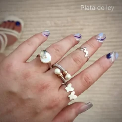 Outlet Sortija Flor De Plata Con Perla Adaptable