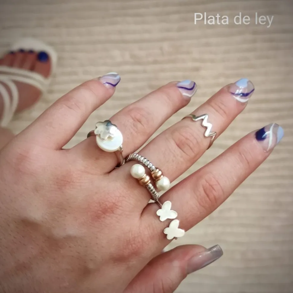 Sortija Flor De Plata Con Perla Adaptable