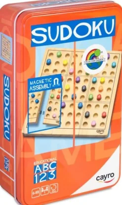 Sudoku de madera en caja de metal