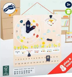 Clearance Small foot Tablero de aprendizaje Educate (Reloj-Calendario de madera para colgar)