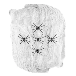 Telaraña Blanca de 100 g con 5 Arañas Fluorescentes