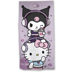 Toalla Playa o Piscina Microfibra Kuromi con Hello Kitty 140x70cm