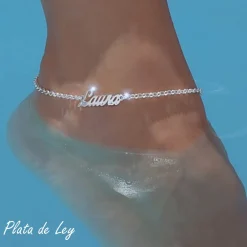 Hot Tobillera Personalizada Con Nombre De Plata Tamaño Xxl