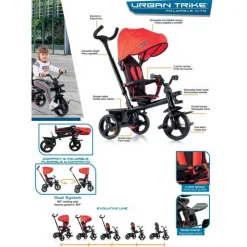 Moltó Triciclo Infantil Evolutivo Urban Trike Básico color Rojo anaranjado