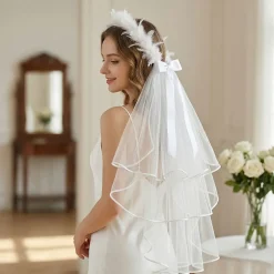 Velo de Novia Blanco con Plumas
