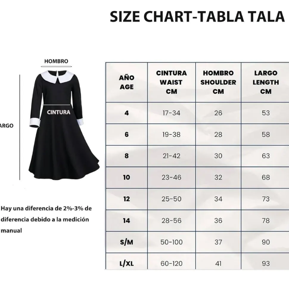 Vestido Clásico Miércoles Addams Merlina Gótico - Disfraz Adulto