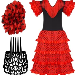 Vestido de Sevillana Traje de Flamenca con Peineta y Flor Feria de abril para Mujer