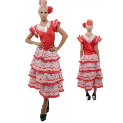 New Kebedo Moda Vestido Sevillana de Fiesta para Feria de abril Andaluz con Peineta y Flor