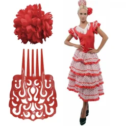 New Kebedo Moda Vestido Sevillana de Fiesta para Feria de abril Andaluz con Peineta y Flor