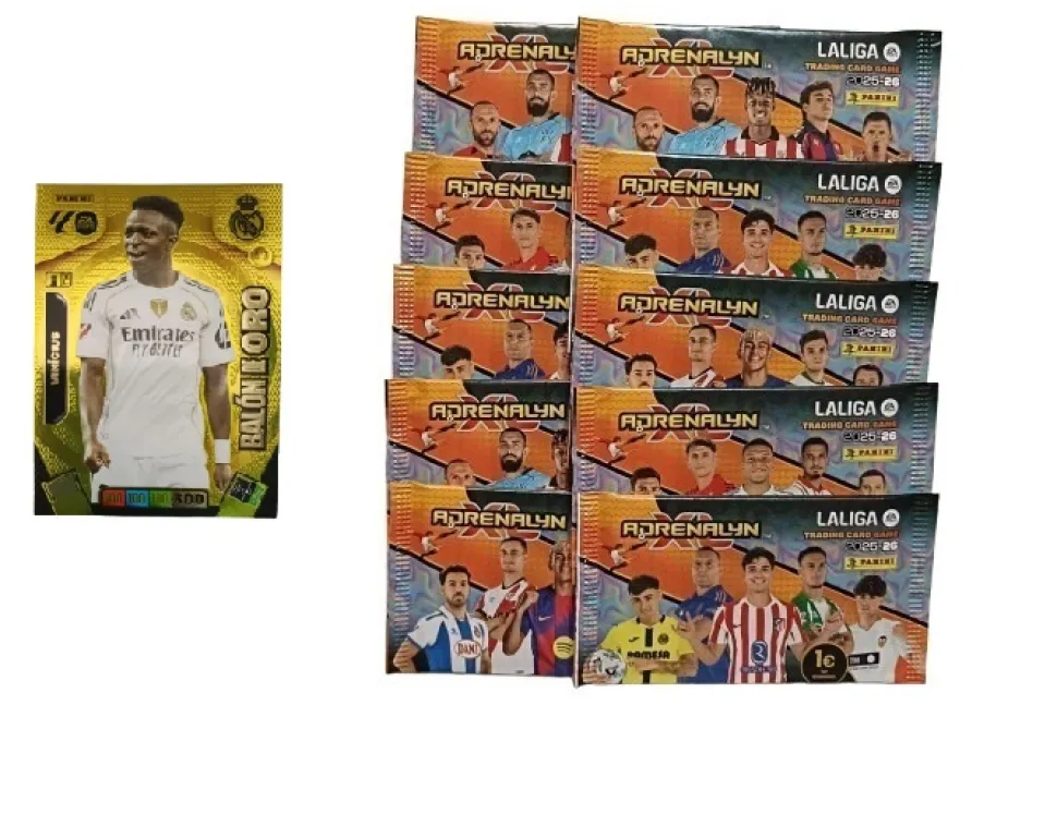 Vinicius Balón de Oro + 10 sobres normales Adrenalyn XL 2025 2026 Carta Colección Panini